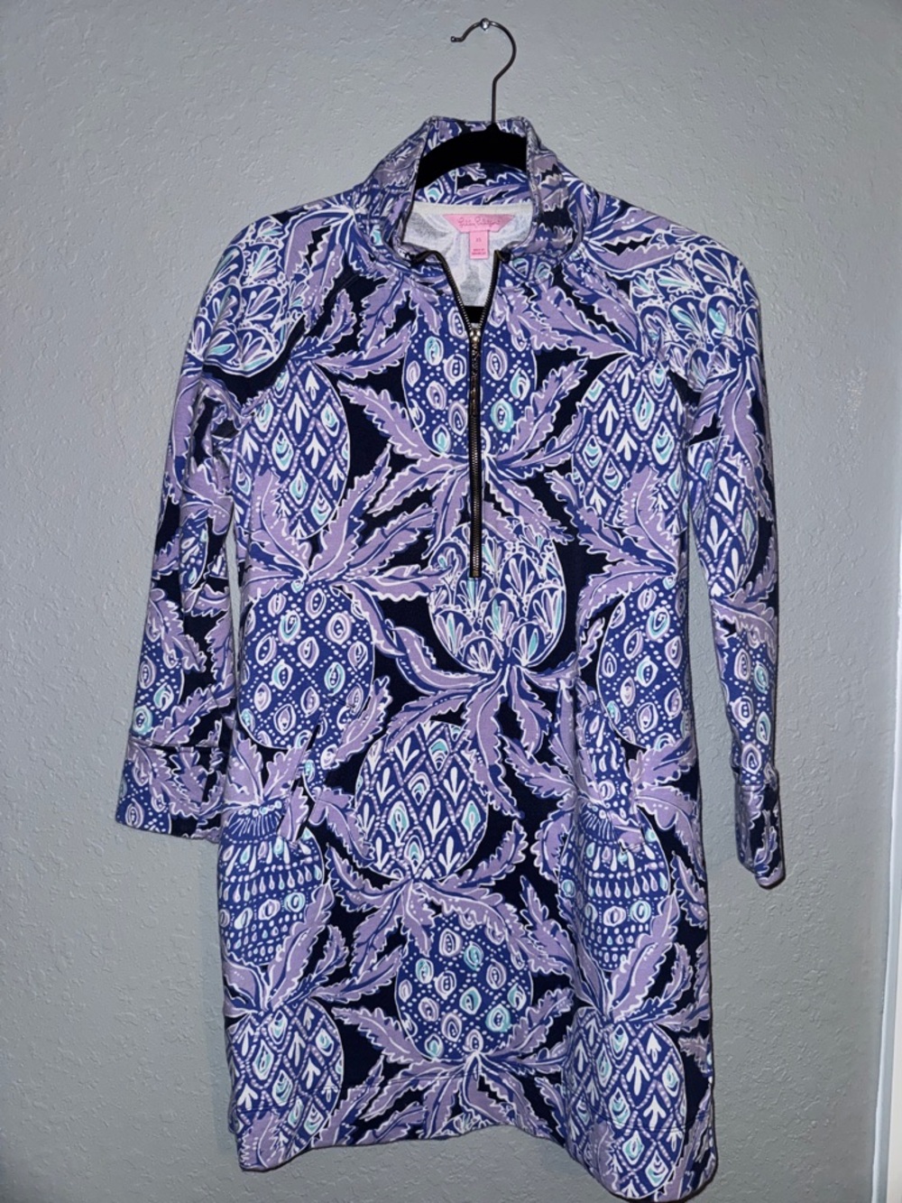 Lilly Pulitzer Purple & Navy Paisley Half-Zip Dress